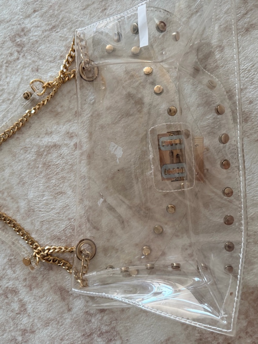 Clear PVC Crossbody Bag with Gold Chain & Studs - Picture 3 of 3